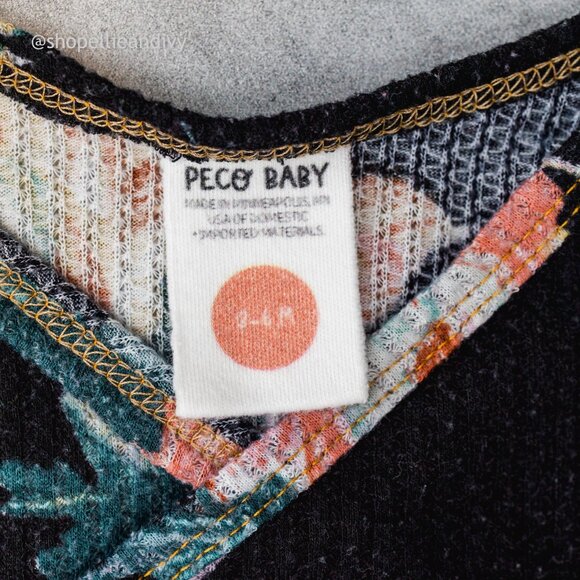 Peco Baby 3-6M Black Floral Kimono Long Sleeve Romper - Picture 2 of 7